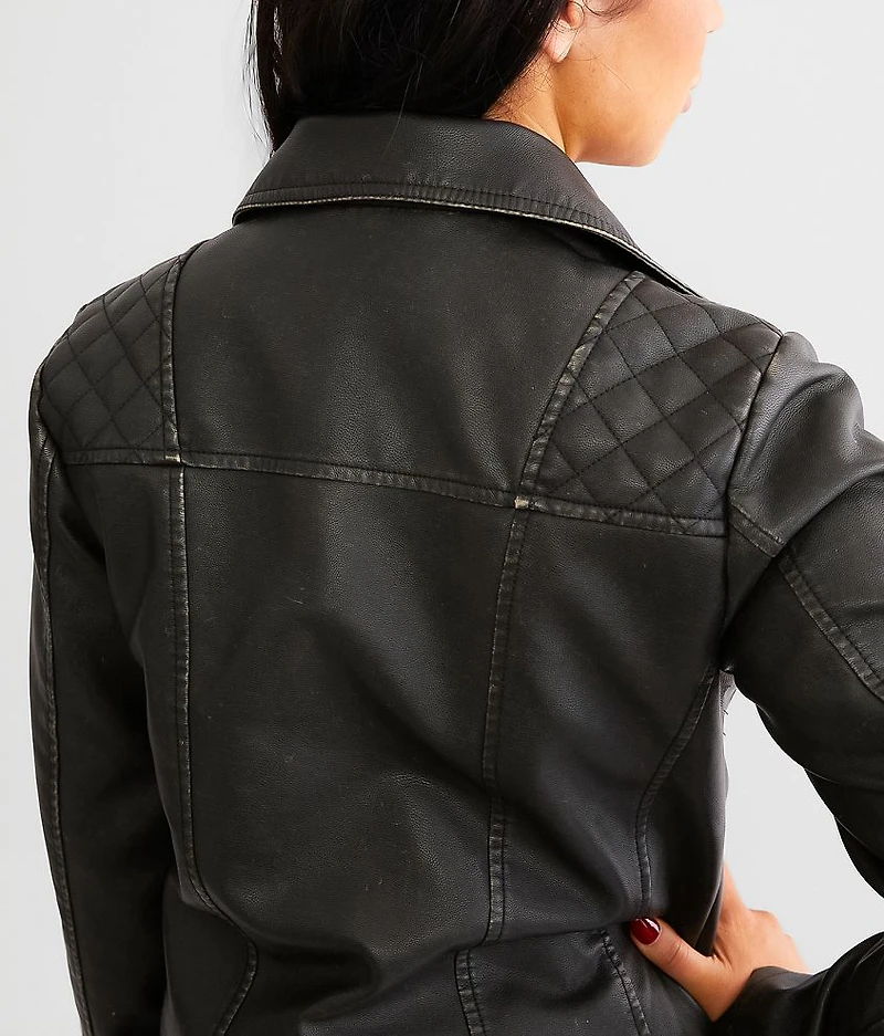 Faux Leather Hooded Jacket