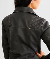 Faux Leather Hooded Jacket