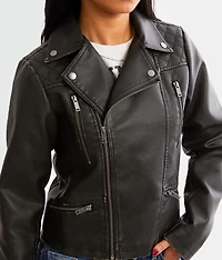 Faux Leather Hooded Jacket