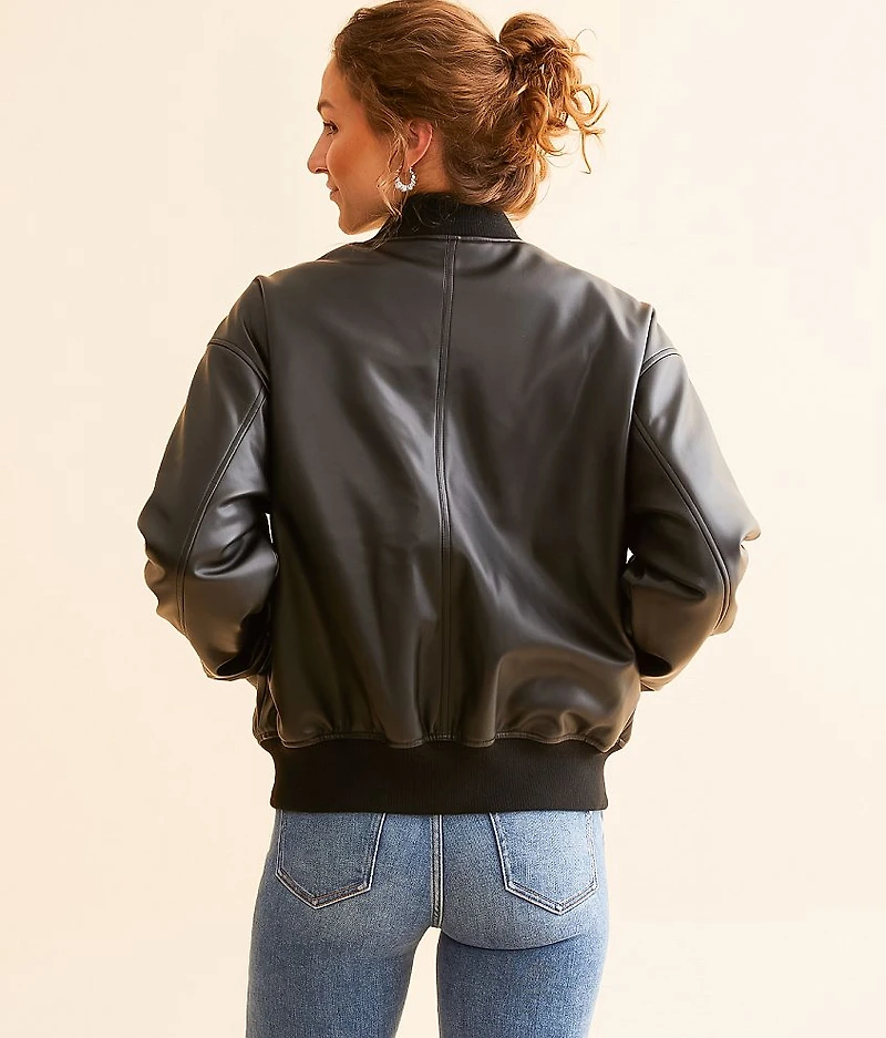 Faux Leather Bomber Jacket