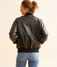 Faux Leather Bomber Jacket
