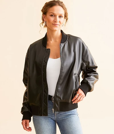 Faux Leather Bomber Jacket
