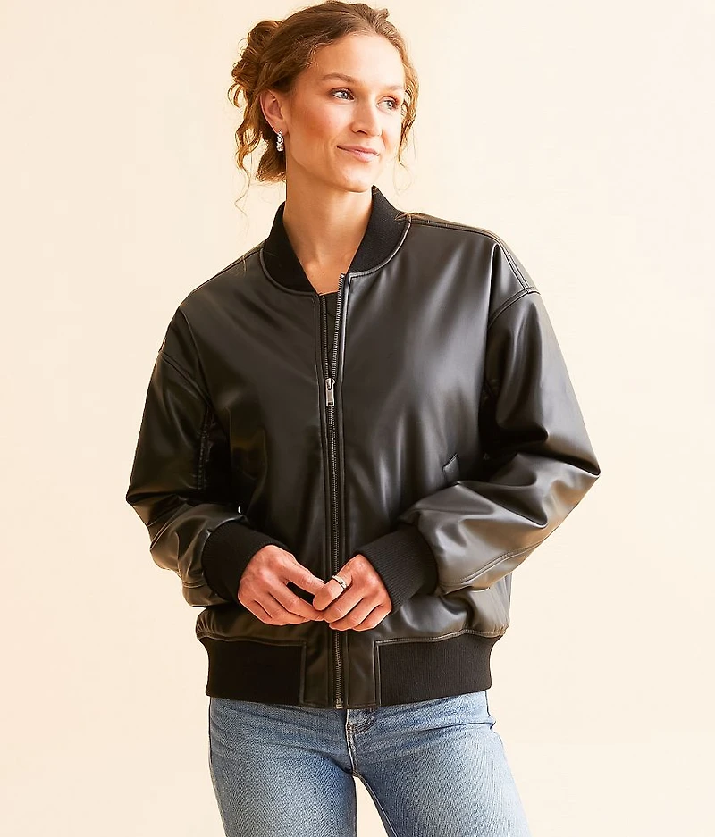 Faux Leather Bomber Jacket