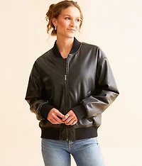 Faux Leather Bomber Jacket