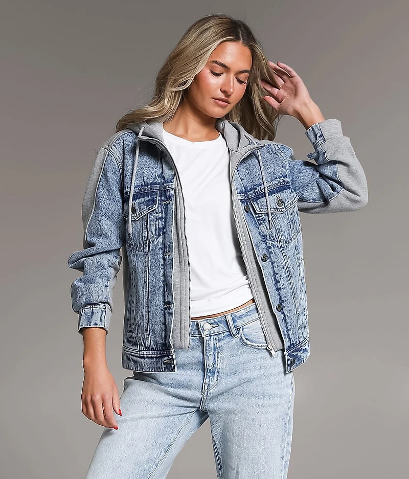 Pieced Denim Hooded Jacket
