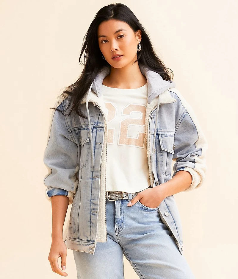 Pieced Sherpa Denim Hooded Jacket