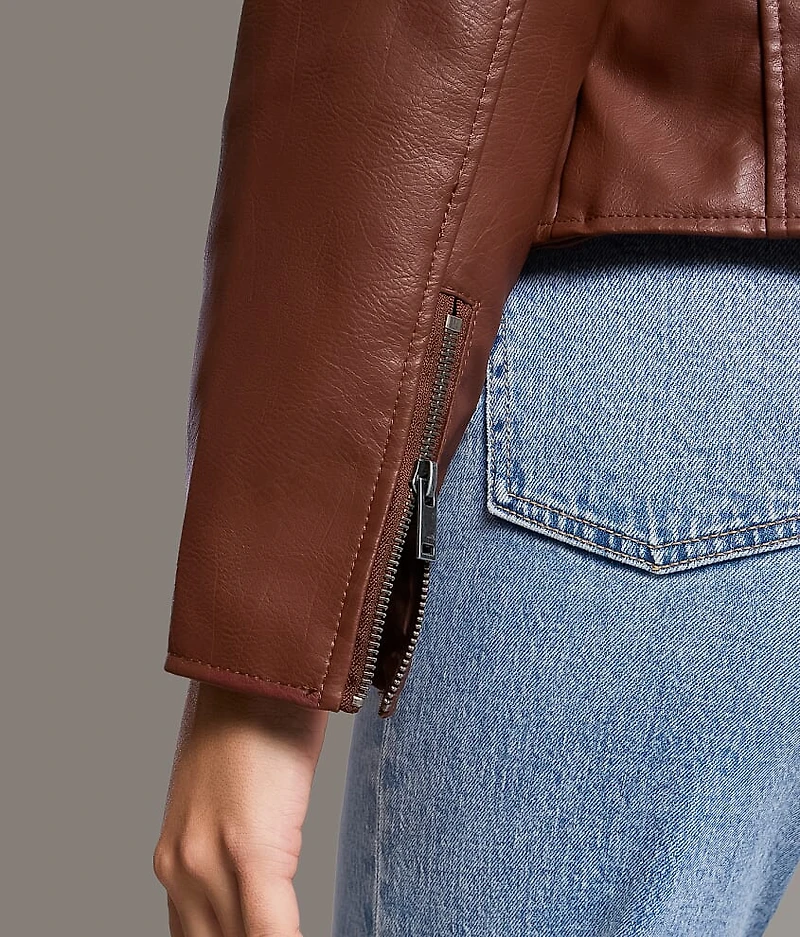 Asymmetrical Faux Leather Moto Jacket
