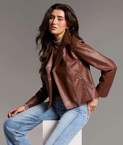 Asymmetrical Faux Leather Moto Jacket