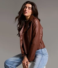 Asymmetrical Faux Leather Moto Jacket