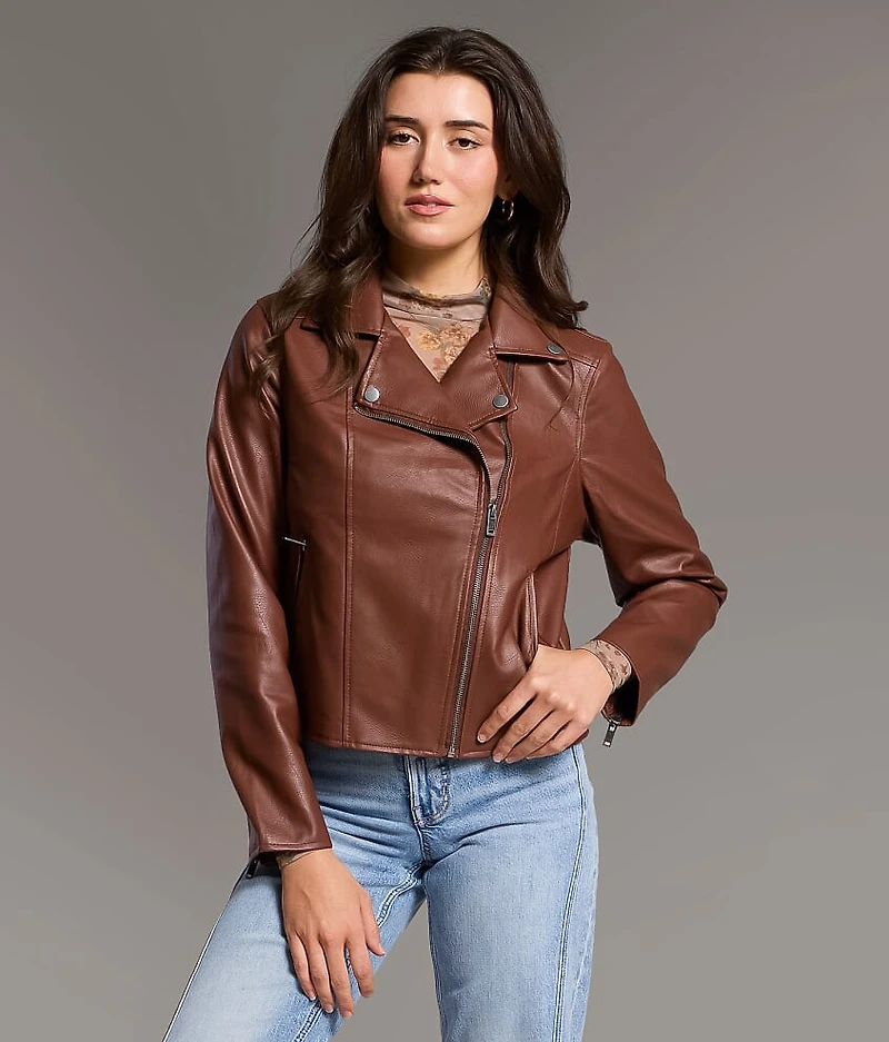 Asymmetrical Faux Leather Moto Jacket
