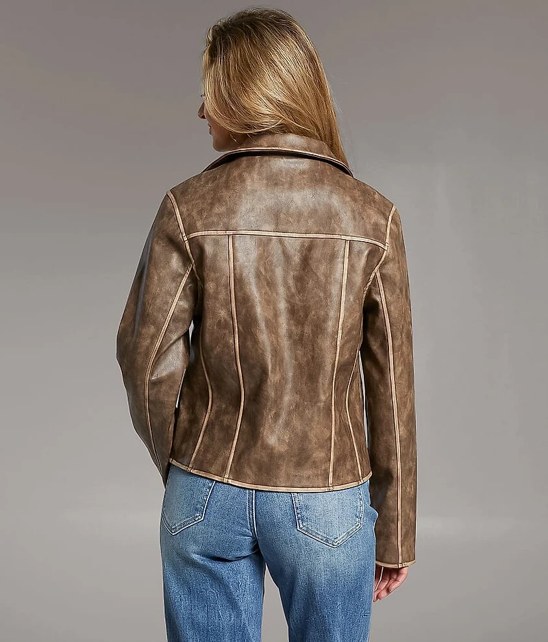 Asymmetrical Faux Leather Moto Jacket