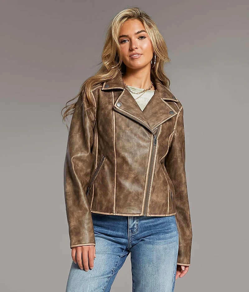 Asymmetrical Faux Leather Moto Jacket