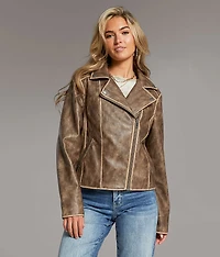 Asymmetrical Faux Leather Moto Jacket