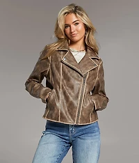 Asymmetrical Faux Leather Moto Jacket
