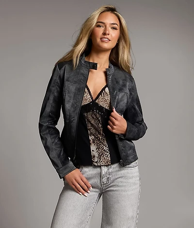 Faux Leather Moto Jacket
