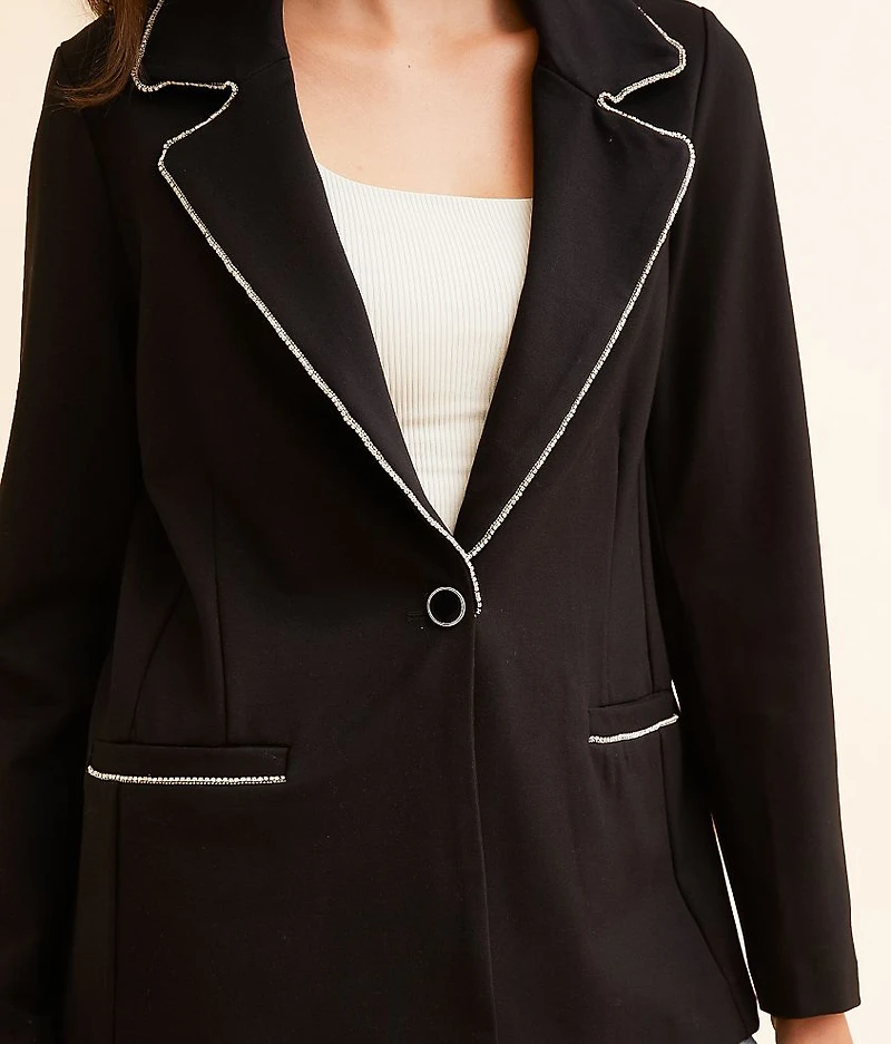 Rhinestone Trim Ponte Blazer