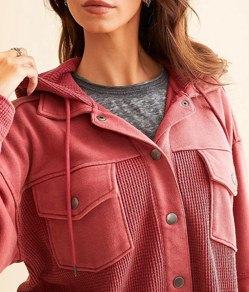 Waffle Knit Hooded Jacket