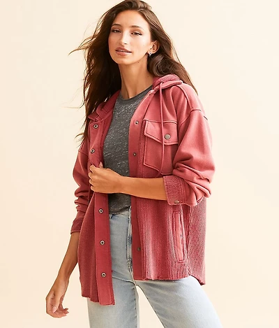 Waffle Knit Hooded Jacket