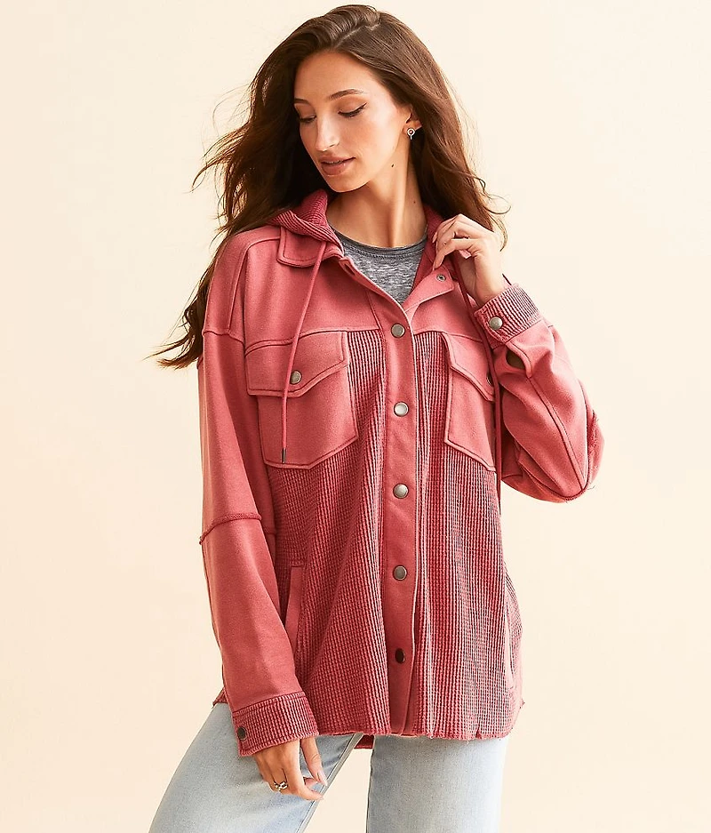 Waffle Knit Hooded Jacket