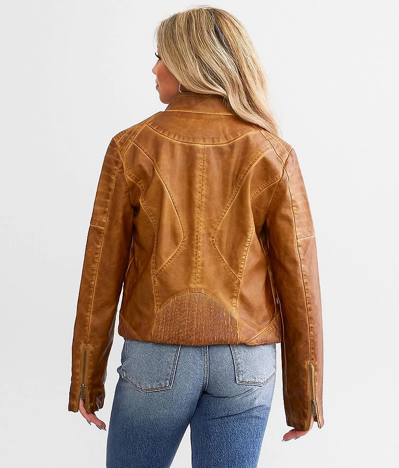 Faux Leather Cropped Jacket