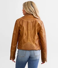 Faux Leather Cropped Jacket
