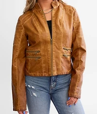 Faux Leather Cropped Jacket
