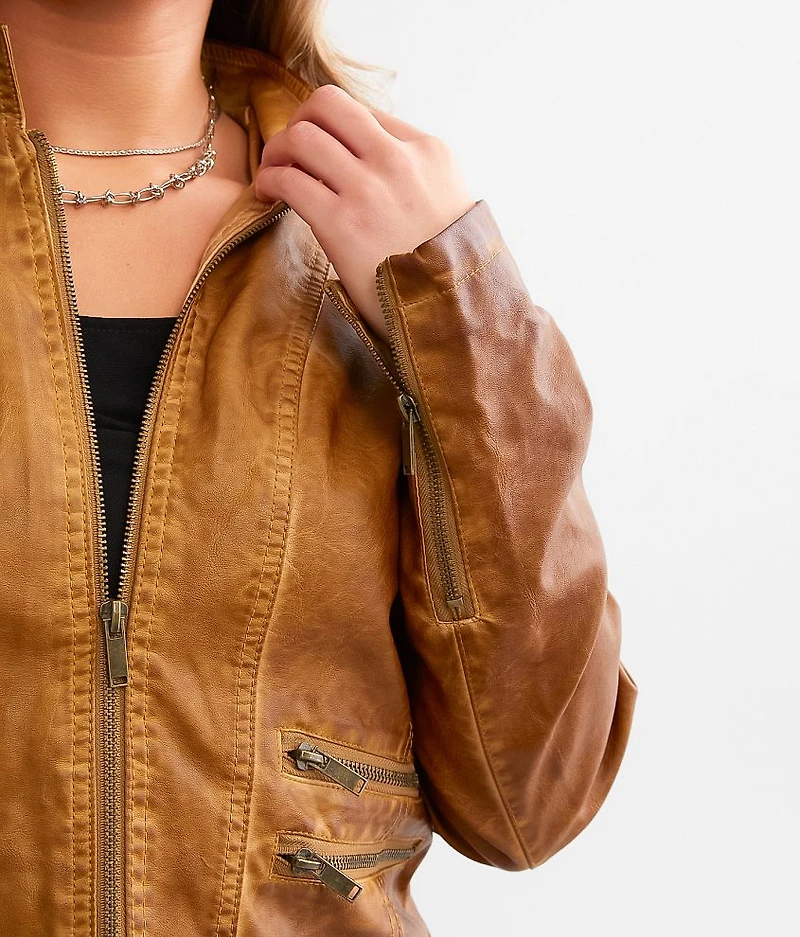 Faux Leather Cropped Jacket