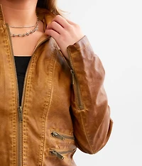 Faux Leather Cropped Jacket