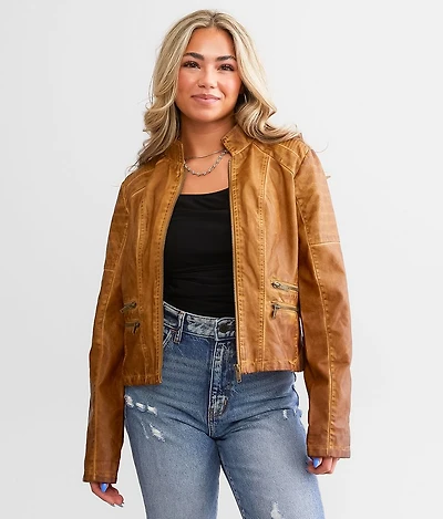 Faux Leather Cropped Jacket