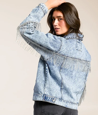 Rhinestone Fringe Denim Jacket