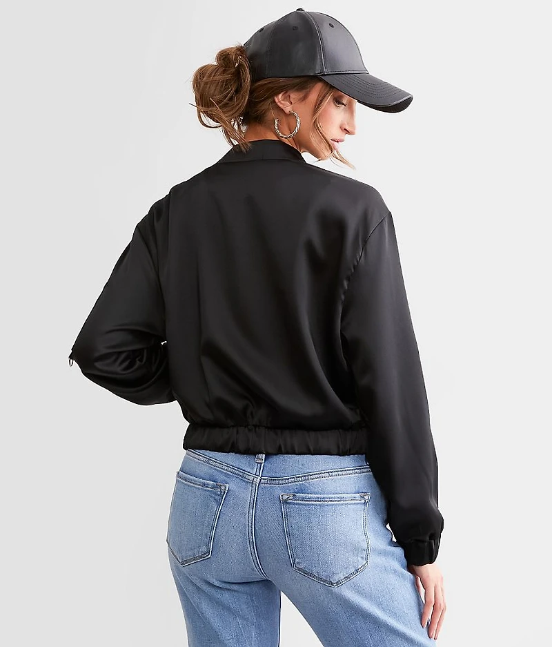 Satin Cropped Bomber Jacket
