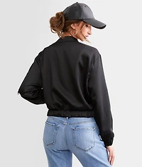 Satin Cropped Bomber Jacket
