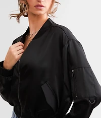 Satin Cropped Bomber Jacket