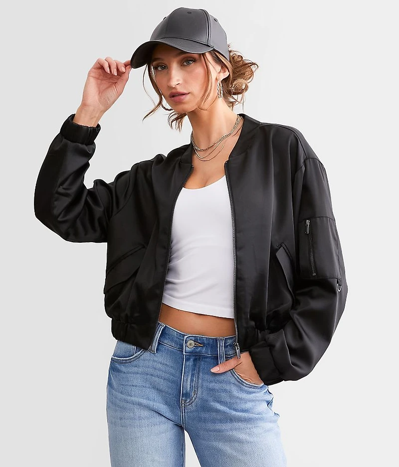 Satin Cropped Bomber Jacket
