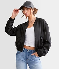 Satin Cropped Bomber Jacket
