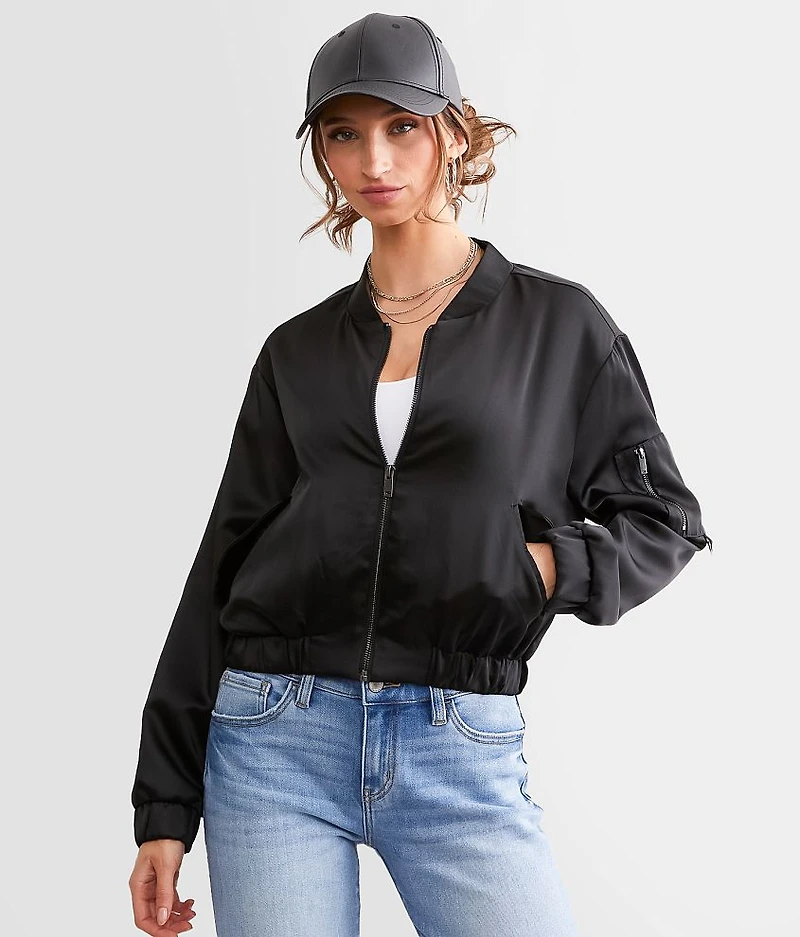 Satin Cropped Bomber Jacket