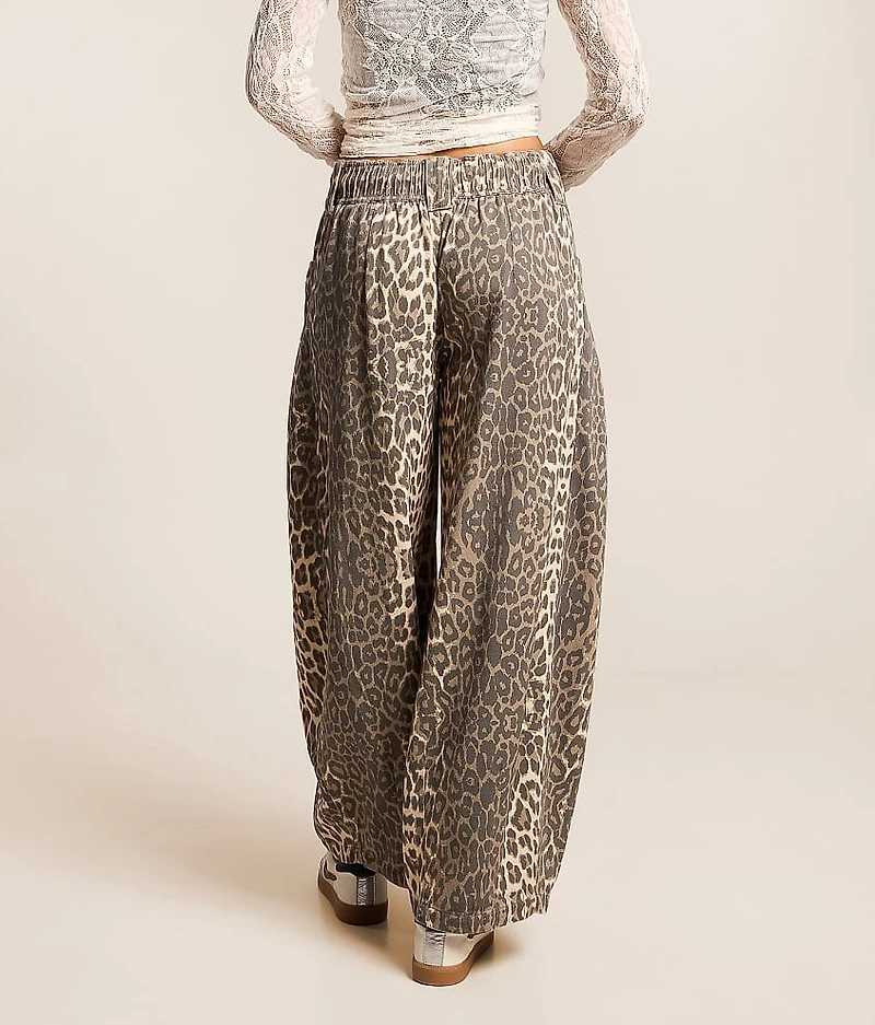 Leopard Print Wide Leg Barrel Pant