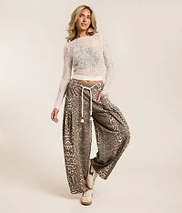 Leopard Print Wide Leg Barrel Pant
