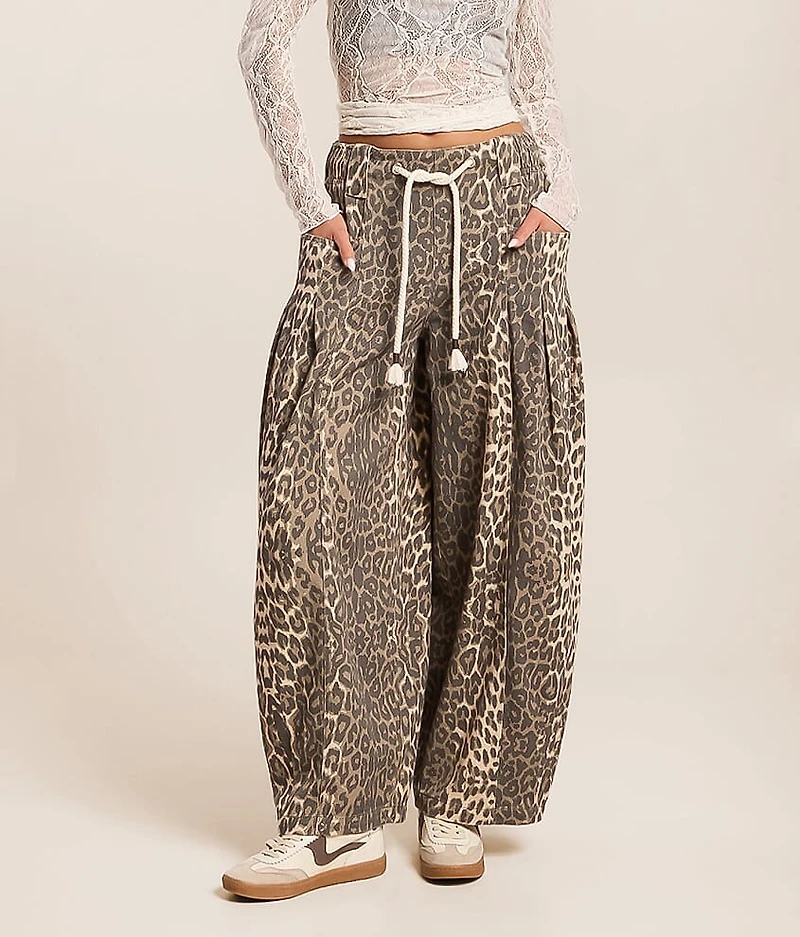Leopard Print Wide Leg Barrel Pant