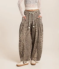 Leopard Print Wide Leg Barrel Pant
