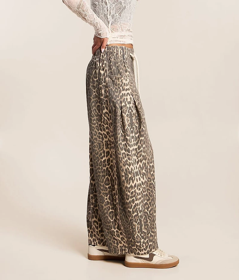 Leopard Print Wide Leg Barrel Pant