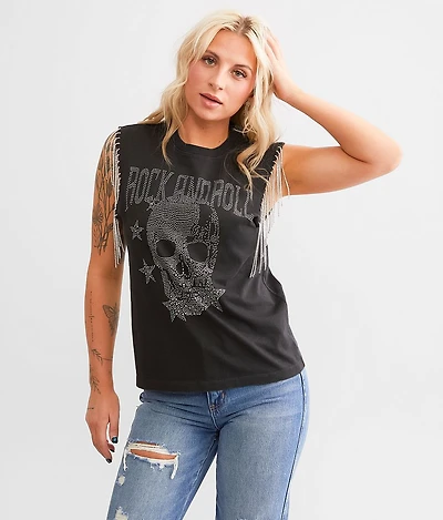Rhinestone Fringe Rocker Tank Top