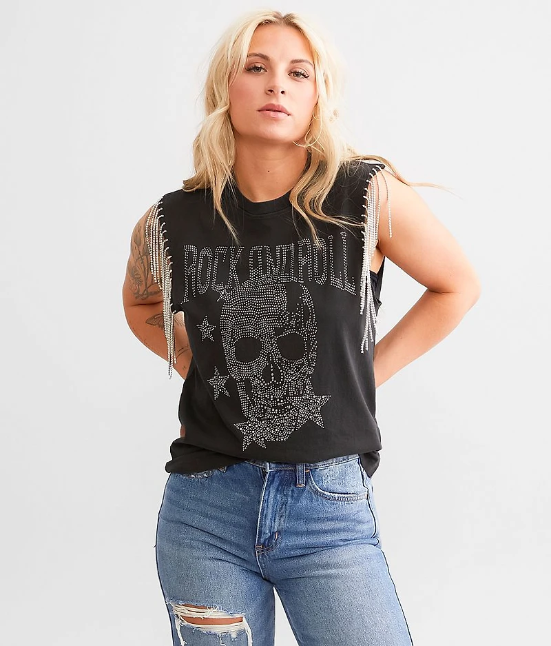 Rhinestone Fringe Rocker Tank Top