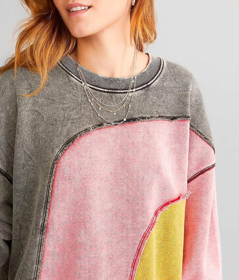 Color Block Washed Pullover