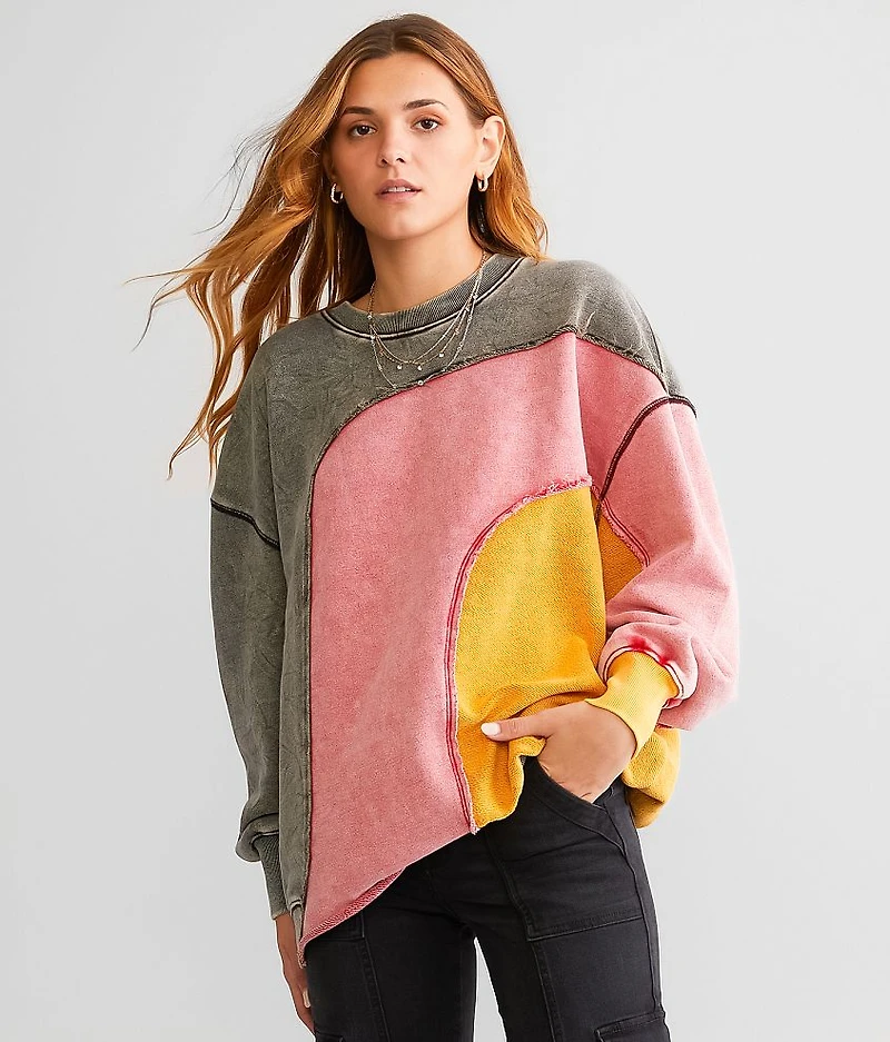 Color Block Washed Pullover