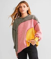 Color Block Washed Pullover