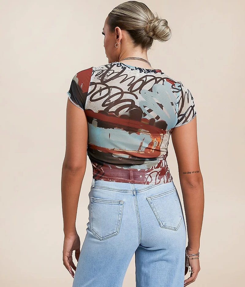 Graffiti Mesh Cropped Top