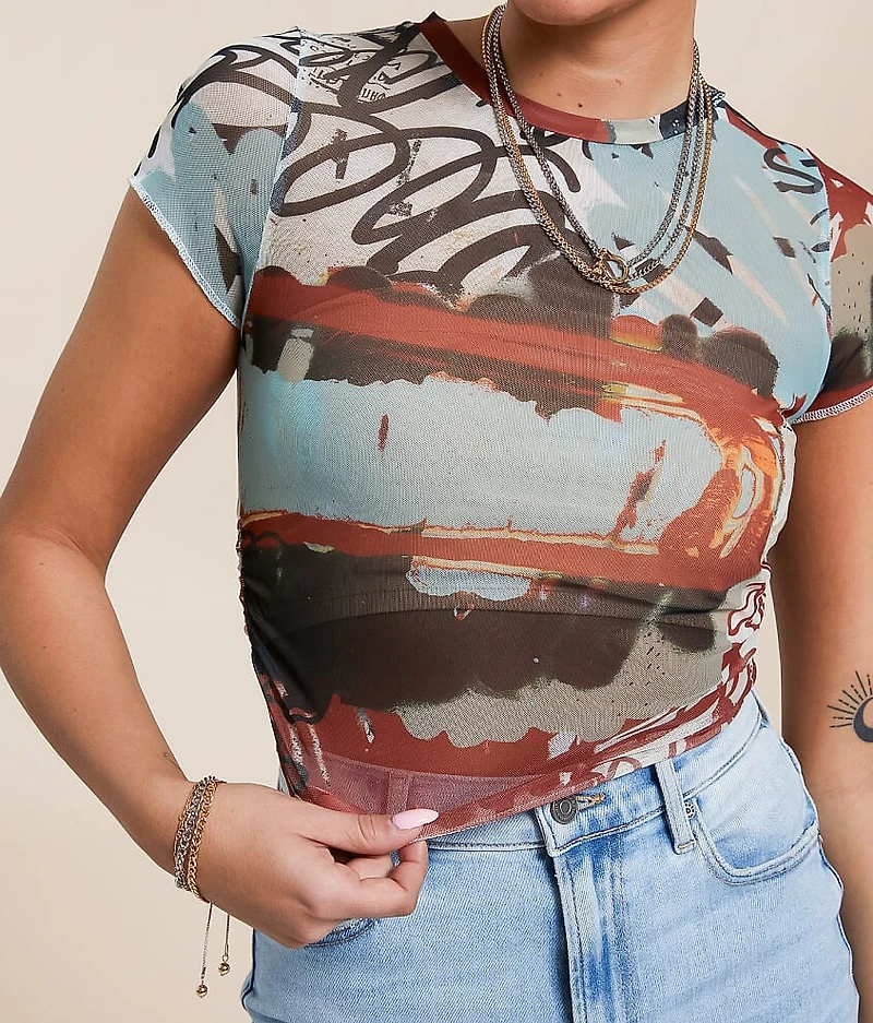 Graffiti Mesh Cropped Top