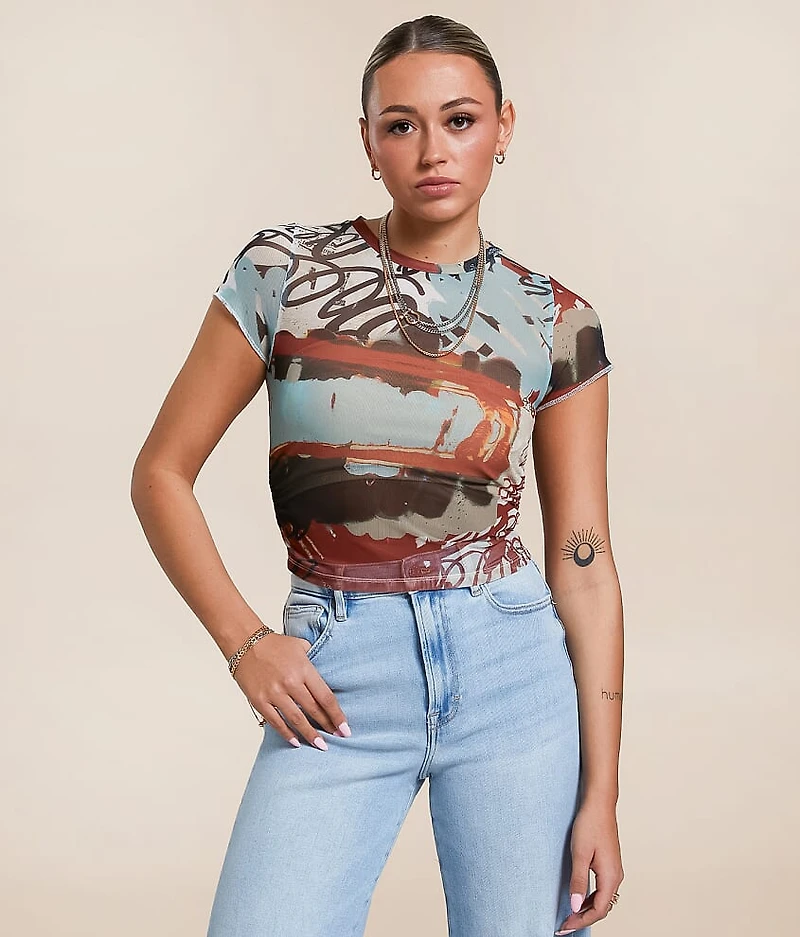 Graffiti Mesh Cropped Top