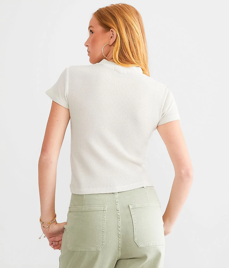 Mock Neck Waffle Top